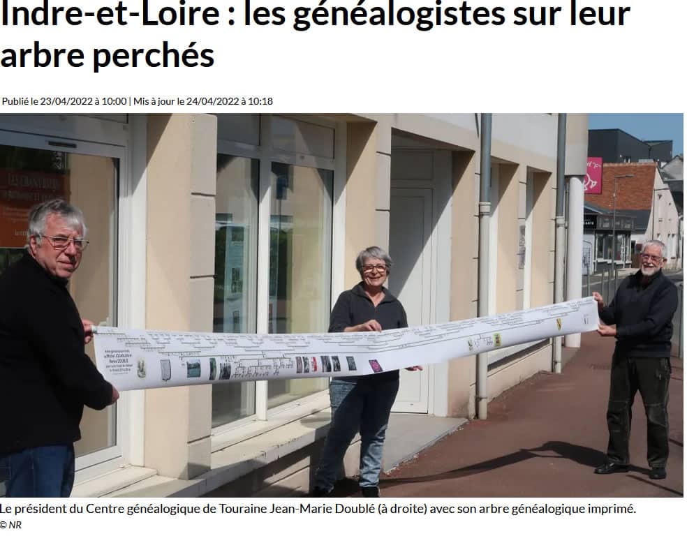 La Nouvelle République 24 avril 2022 : "Généalogie : les Tourangeaux sur leur arbre perchés"