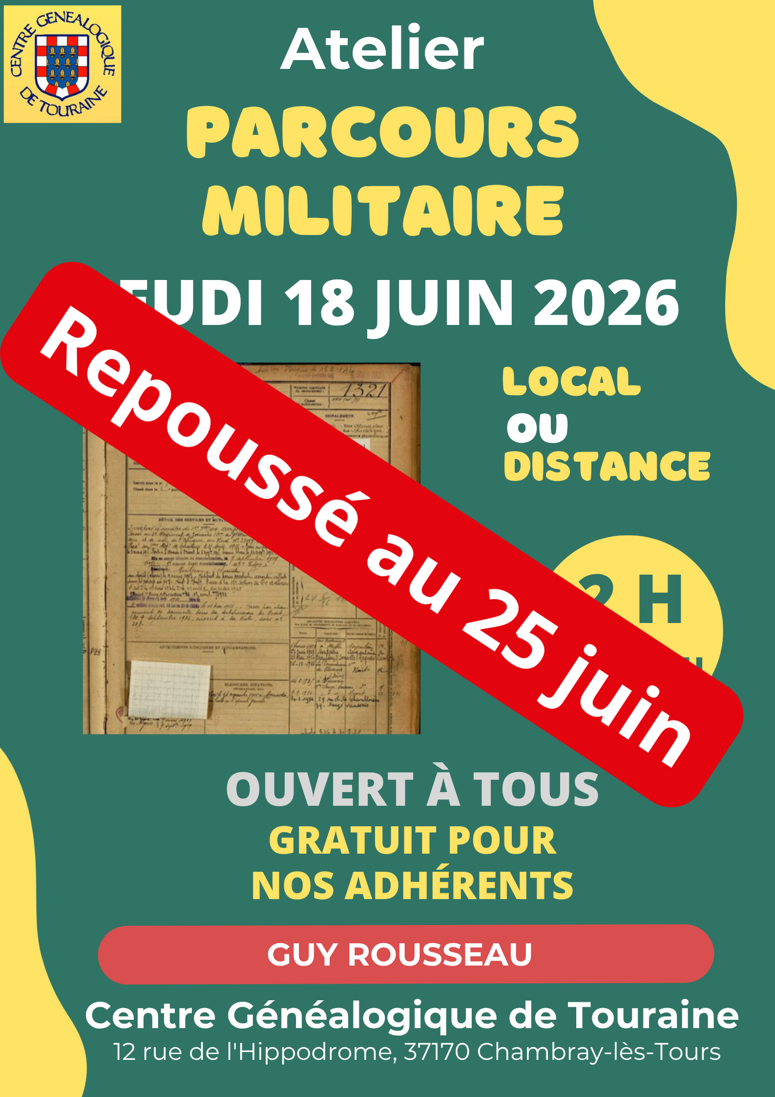 25 juin 2026 - Les jeudis du CGDT - "Le parcours militaire" au local ou à distance